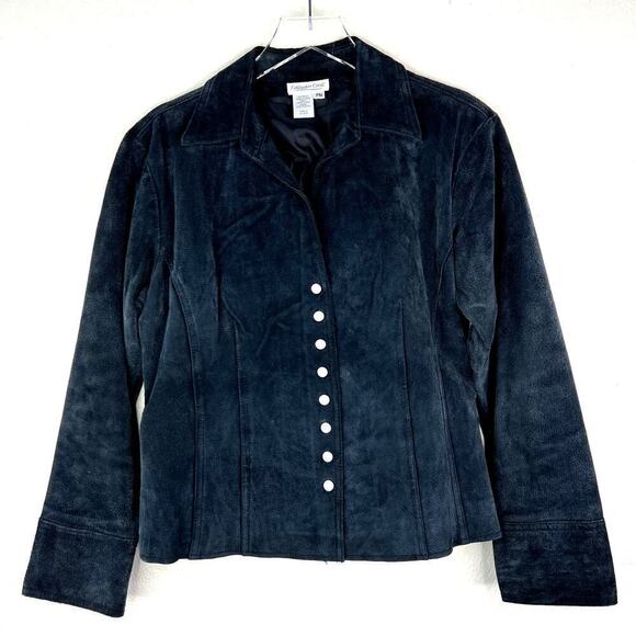 Coldwater Creek 100% Suede Leather Jacket Black Snap Button Women's P Medium - Picture 1 of 6
